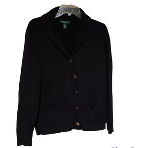 Lauren Ralph Lauren black sweater button down 100% cotton size medium